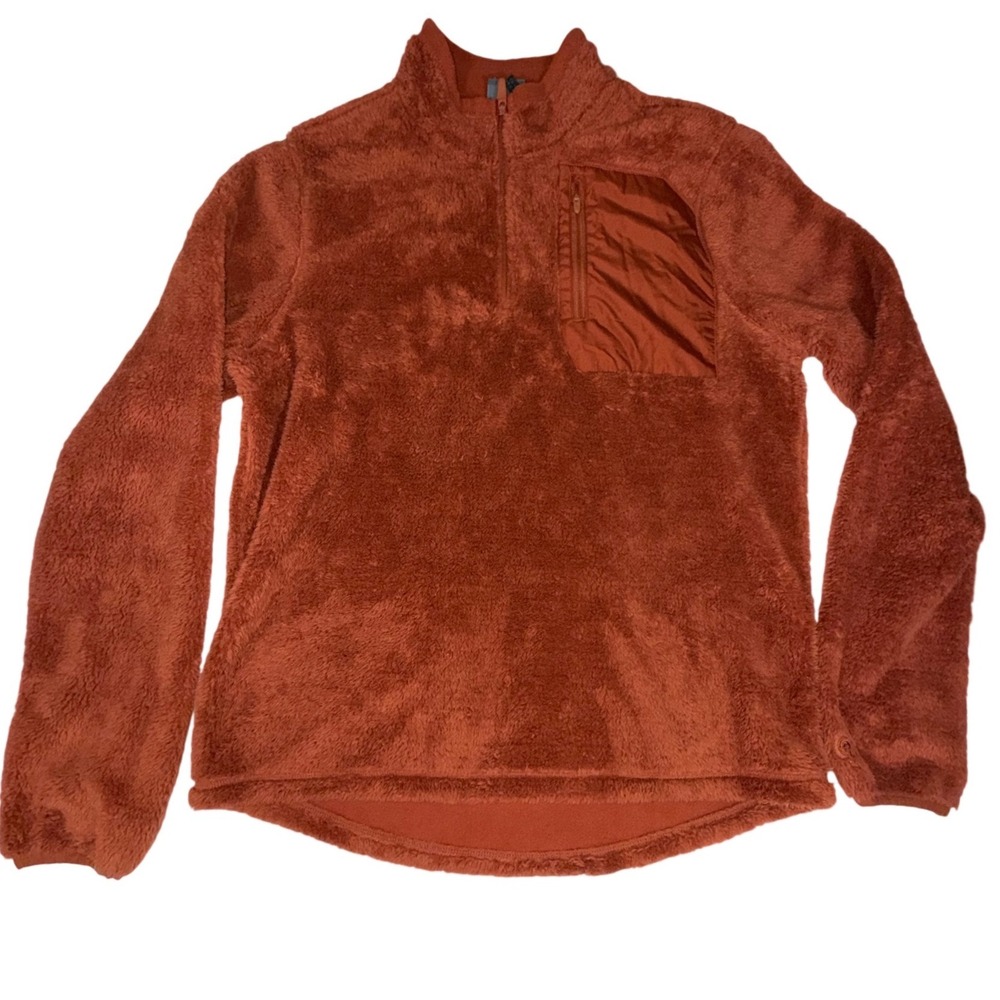 Champion Quarter Zip Fleece Pullover Mens Medium Orange Soft High Pile Mock Neck